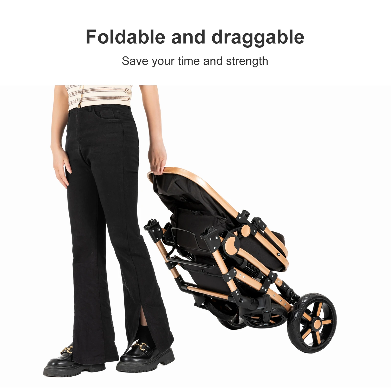 3 in 1 Stroller Multifunctional Car Seat Memory Foam Mattress Storage Bag Lightweight Folding Portable Travel Four Wheel Stroller Fashionable Pushchair Great Choice for Parents Popular Baby Carriage