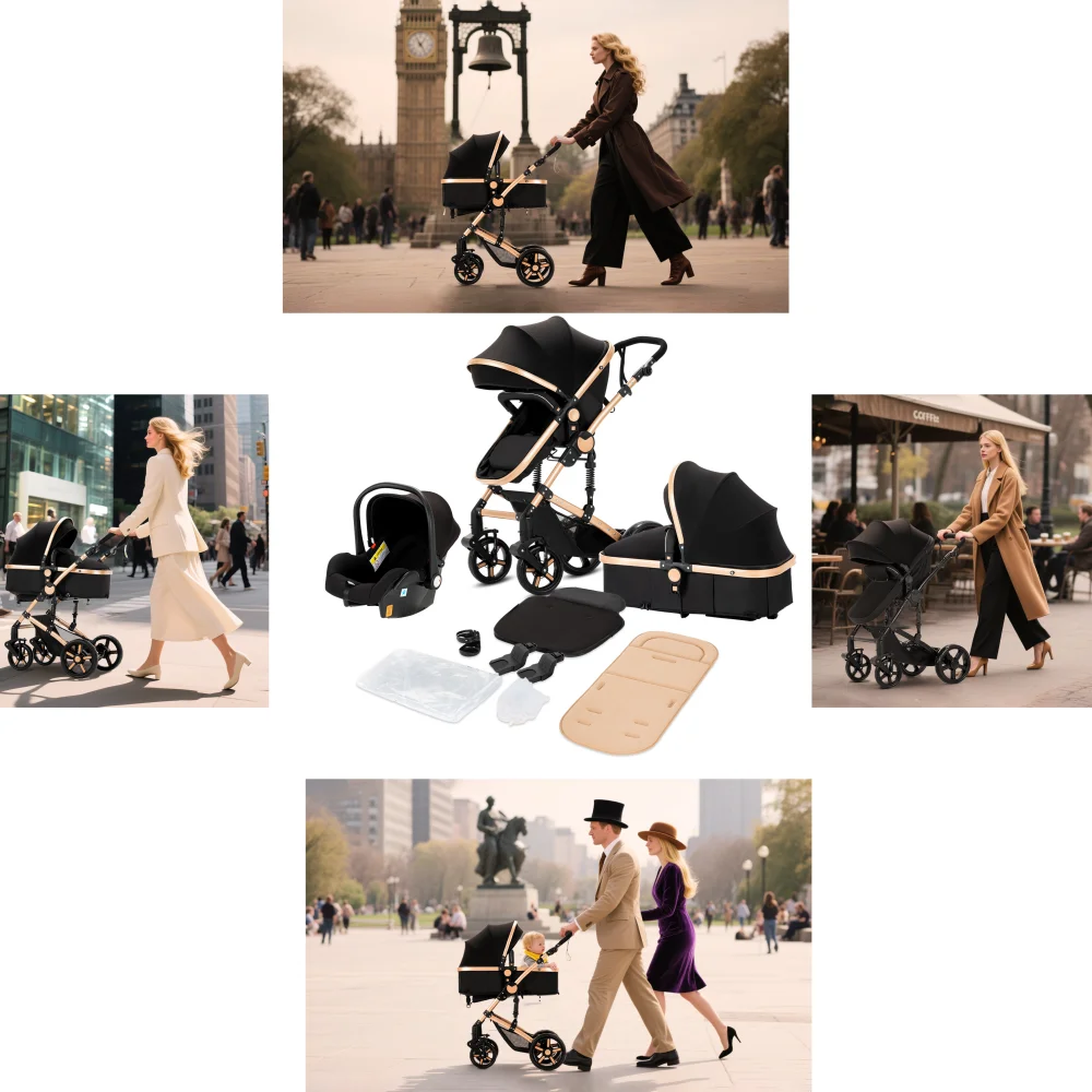 3 in 1 Stroller Multifunctional Car Seat Memory Foam Mattress Storage Bag Lightweight Folding Portable Travel Four Wheel Stroller Fashionable Pushchair Great Choice for Parents Popular Baby Carriage
