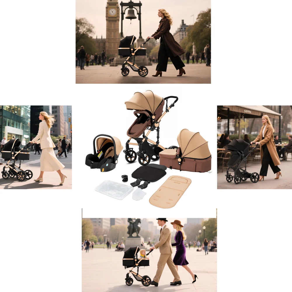 3 in 1 Stroller Multifunctional Car Seat Memory Foam Mattress Storage Bag Lightweight Folding Portable Travel Four Wheel Stroller Fashionable Pushchair Great Choice for Parents Popular Baby Carriage