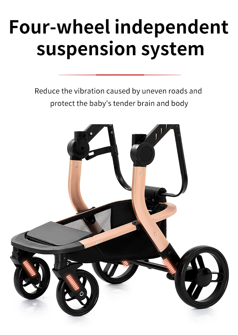 Luxury 3 in 1 Baby Stroller Travel System with Car Seat High Landscape Reversible Foldable Pushchair PU Leather Canopy Foot Cover Handle Aluminium Frame EVA Wheels Carrycot Premium Newborn Pram Baby Carriage for Toddler Up to 20kg