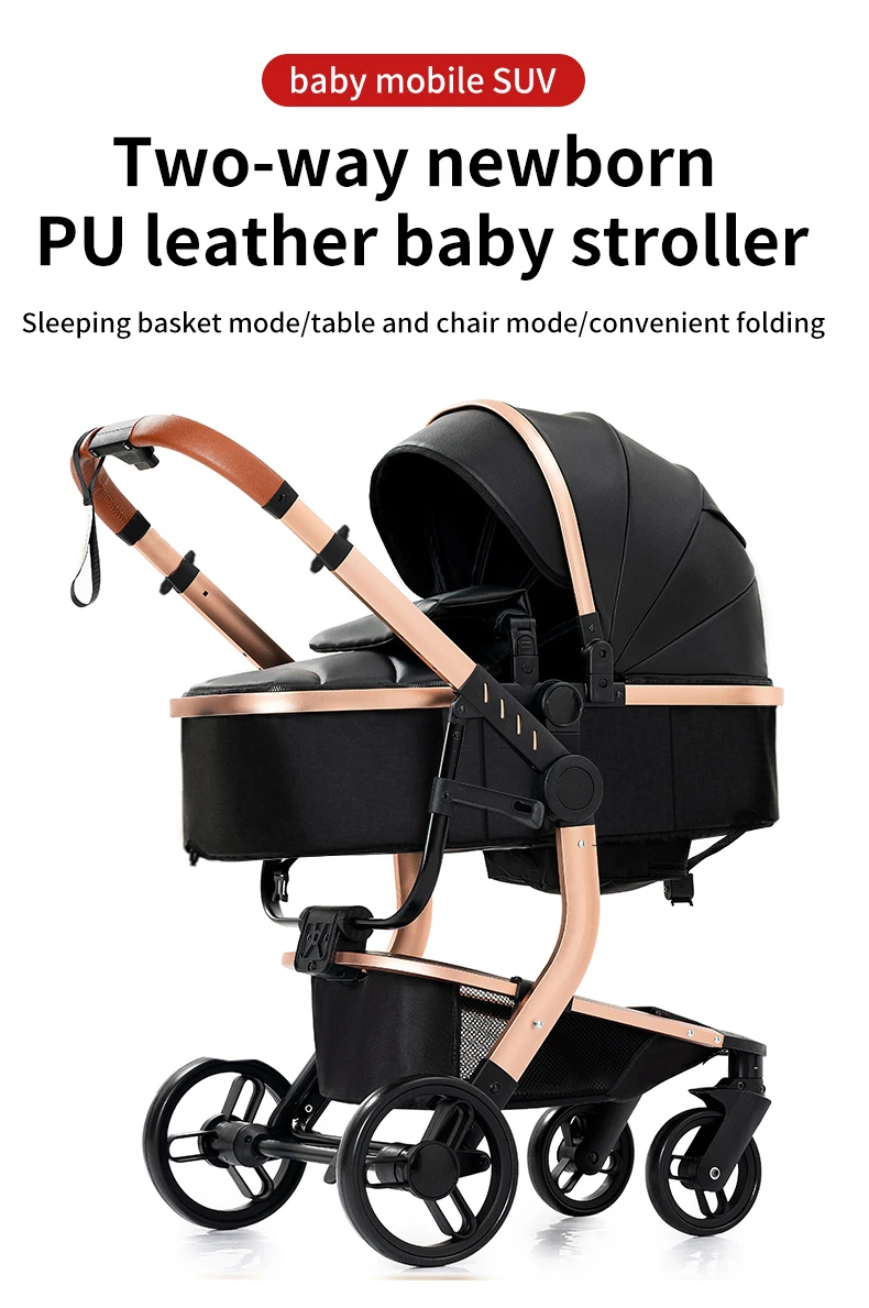 Luxury 3 in 1 Baby Stroller Travel System with Car Seat High Landscape Reversible Foldable Pushchair PU Leather Canopy Foot Cover Handle Aluminium Frame EVA Wheels Carrycot Premium Newborn Pram Baby Carriage for Toddler Up to 20kg
