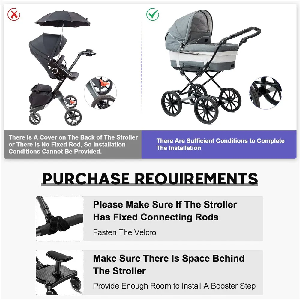 Adjustable Stroller Ride-On Board Universal Buggy Board with Seat Auxiliary Pedal Stand 360° Rotating Flashing Wheels Anti-Slip Buggy Board for 2-6 Years Kids, Max Load 55lbs