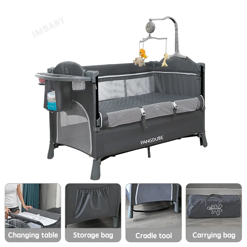 IMBABY Portable Baby Bed with Diaper Table Multifunctional Newborn Bed Kids Cradle Rocker Baby Crib for 0-6 Years Old Child Crib