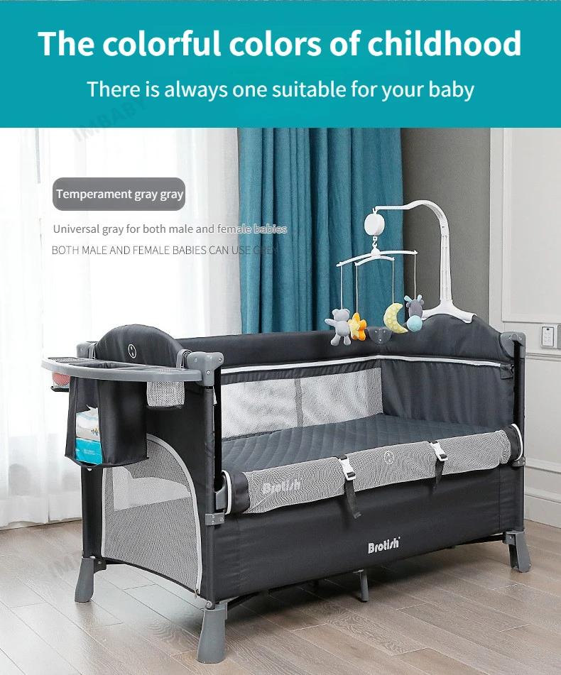 IMBABY Portable Baby Bed with Diaper Table Multifunctional Newborn Bed Kids Cradle Rocker Baby Crib for 0-6 Years Old Child Crib