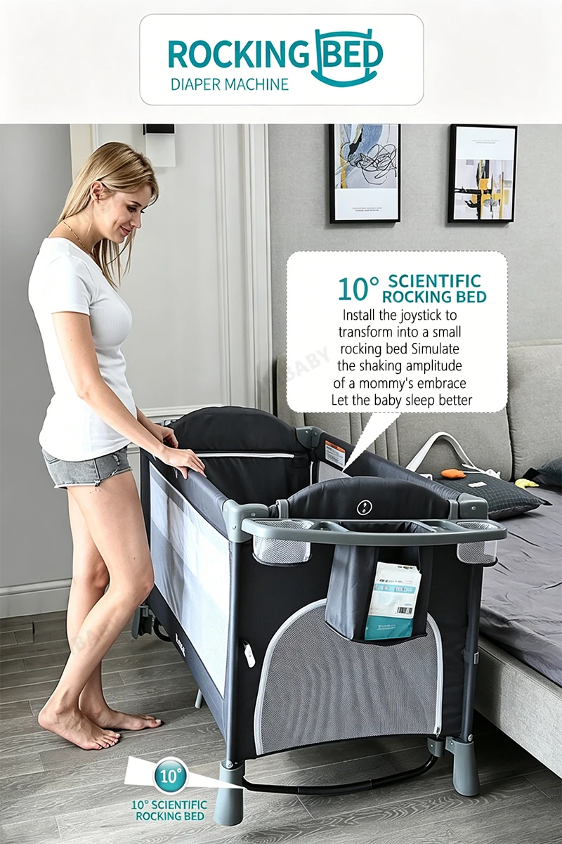 IMBABY Portable Baby Bed with Diaper Table Multifunctional Newborn Bed Kids Cradle Rocker Baby Crib for 0-6 Years Old Child Crib