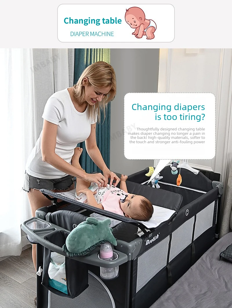 IMBABY Portable Baby Bed with Diaper Table Multifunctional Newborn Bed Kids Cradle Rocker Baby Crib for 0-6 Years Old Child Crib