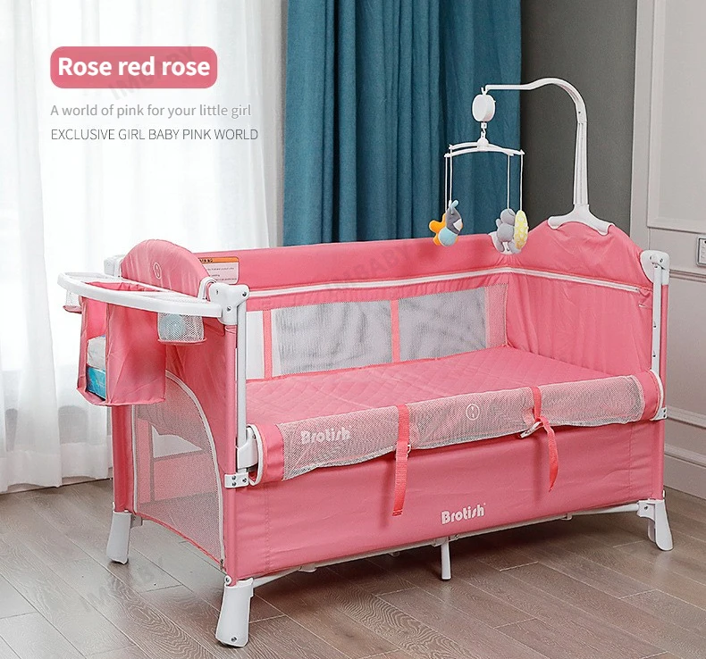 IMBABY Portable Baby Bed with Diaper Table Multifunctional Newborn Bed Kids Cradle Rocker Baby Crib for 0-6 Years Old Child Crib