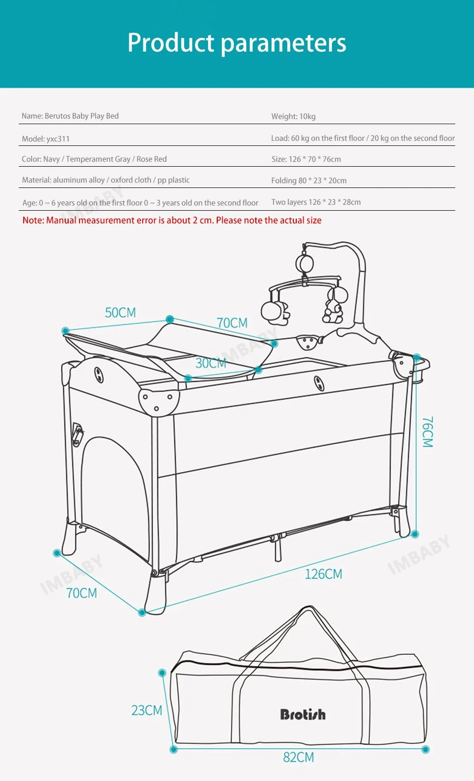 IMBABY Portable Baby Bed with Diaper Table Multifunctional Newborn Bed Kids Cradle Rocker Baby Crib for 0-6 Years Old Child Crib
