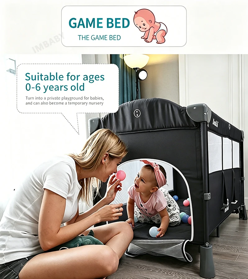 IMBABY Portable Baby Bed with Diaper Table Multifunctional Newborn Bed Kids Cradle Rocker Baby Crib for 0-6 Years Old Child Crib