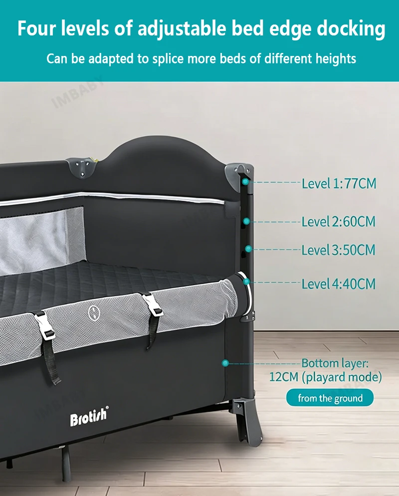 IMBABY Portable Baby Bed with Diaper Table Multifunctional Newborn Bed Kids Cradle Rocker Baby Crib for 0-6 Years Old Child Crib
