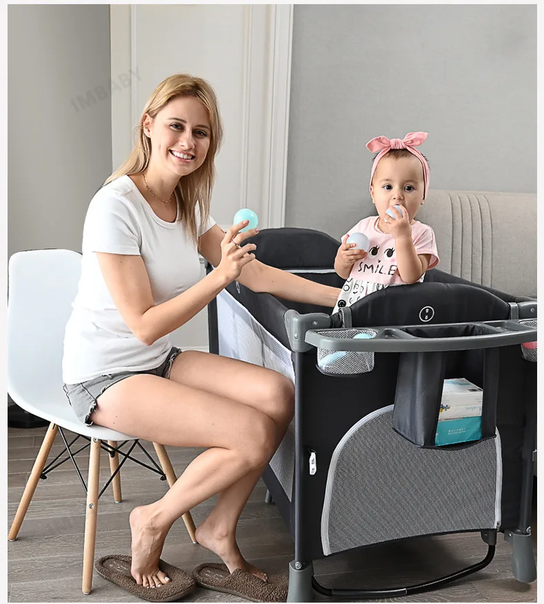 IMBABY Portable Baby Bed with Diaper Table Multifunctional Newborn Bed Kids Cradle Rocker Baby Crib for 0-6 Years Old Child Crib