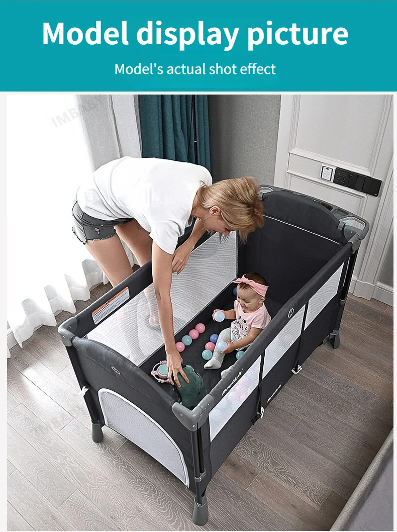 IMBABY Portable Baby Bed with Diaper Table Multifunctional Newborn Bed Kids Cradle Rocker Baby Crib for 0-6 Years Old Child Crib
