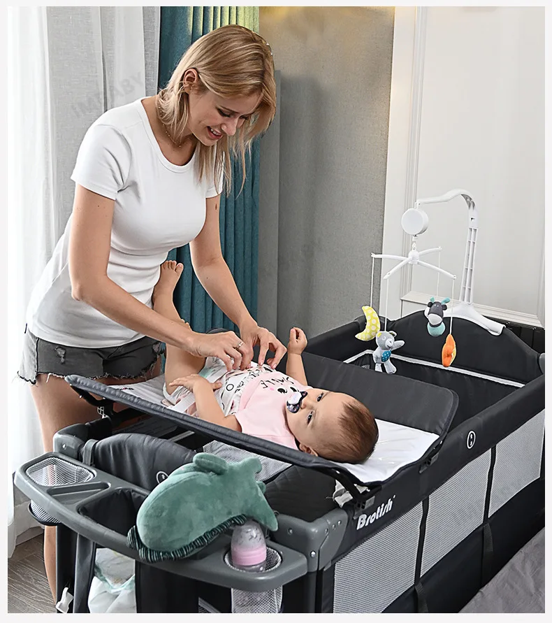 IMBABY Portable Baby Bed with Diaper Table Multifunctional Newborn Bed Kids Cradle Rocker Baby Crib for 0-6 Years Old Child Crib