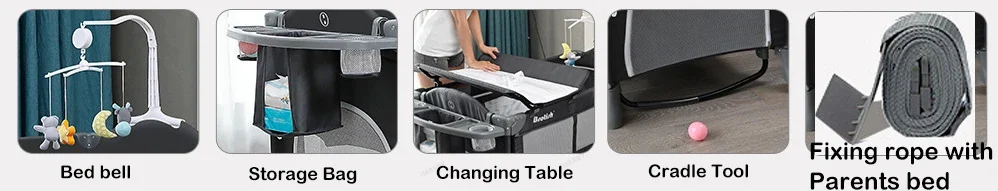 IMBABY Portable Baby Bed with Diaper Table Multifunctional Newborn Bed Kids Cradle Rocker Baby Crib for 0-6 Years Old Child Crib