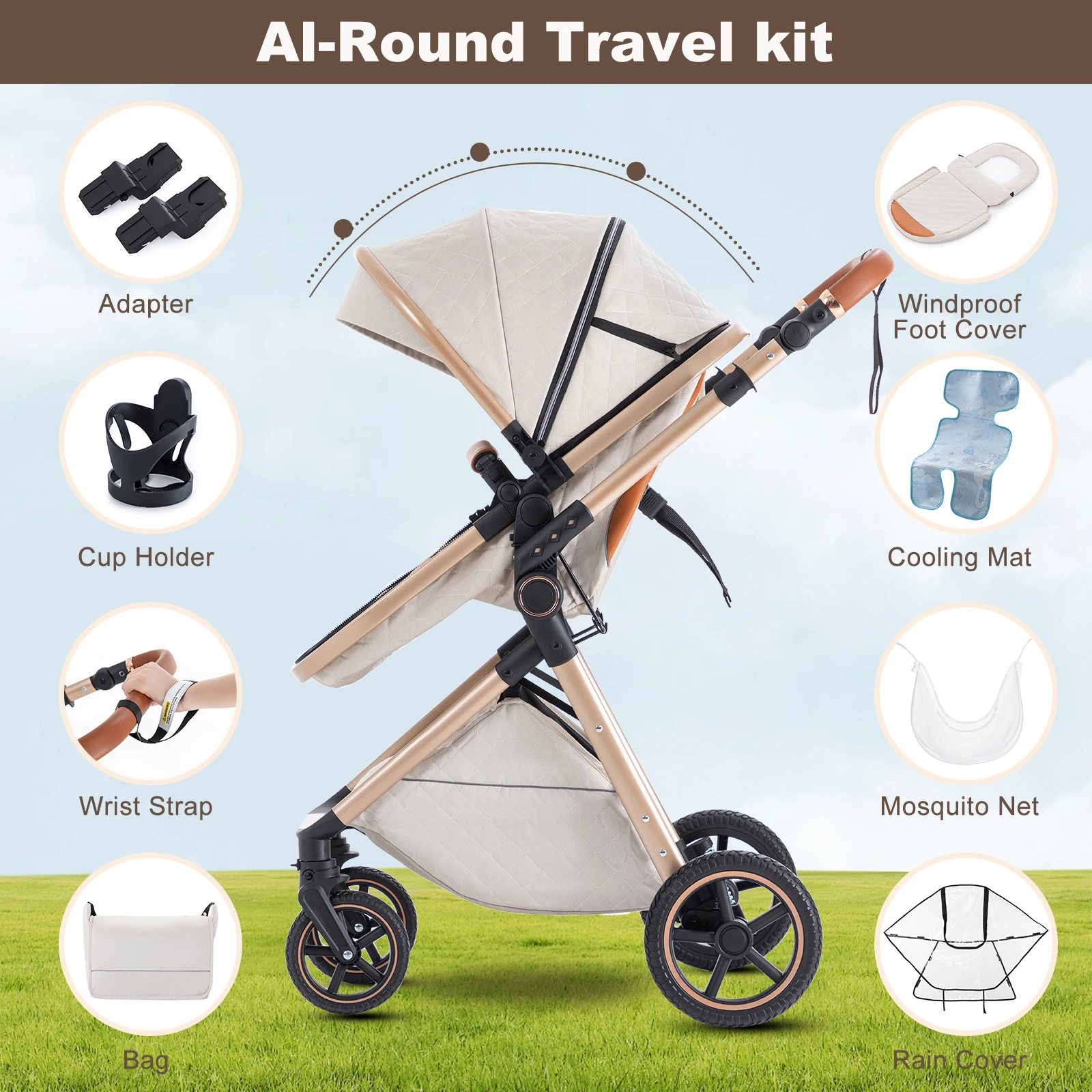 Baby Stroller 3 in 1 Portable Baby Carriage Folding Prams High Landscape Multifunction Pushchair Compact Folding Travel