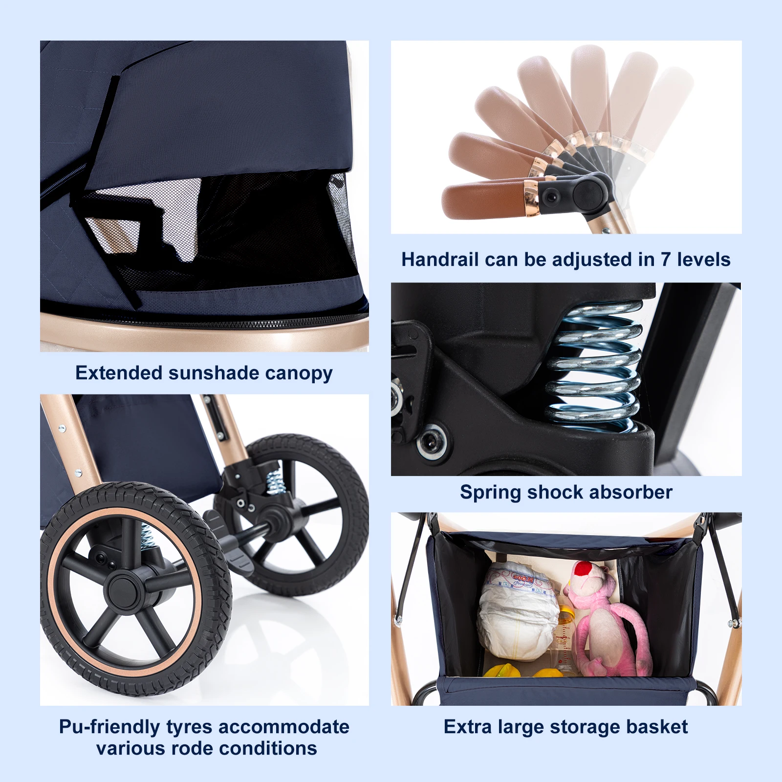 Baby Stroller 3 in 1 Portable Baby Carriage Folding Prams High Landscape Multifunction Pushchair Compact Folding Travel