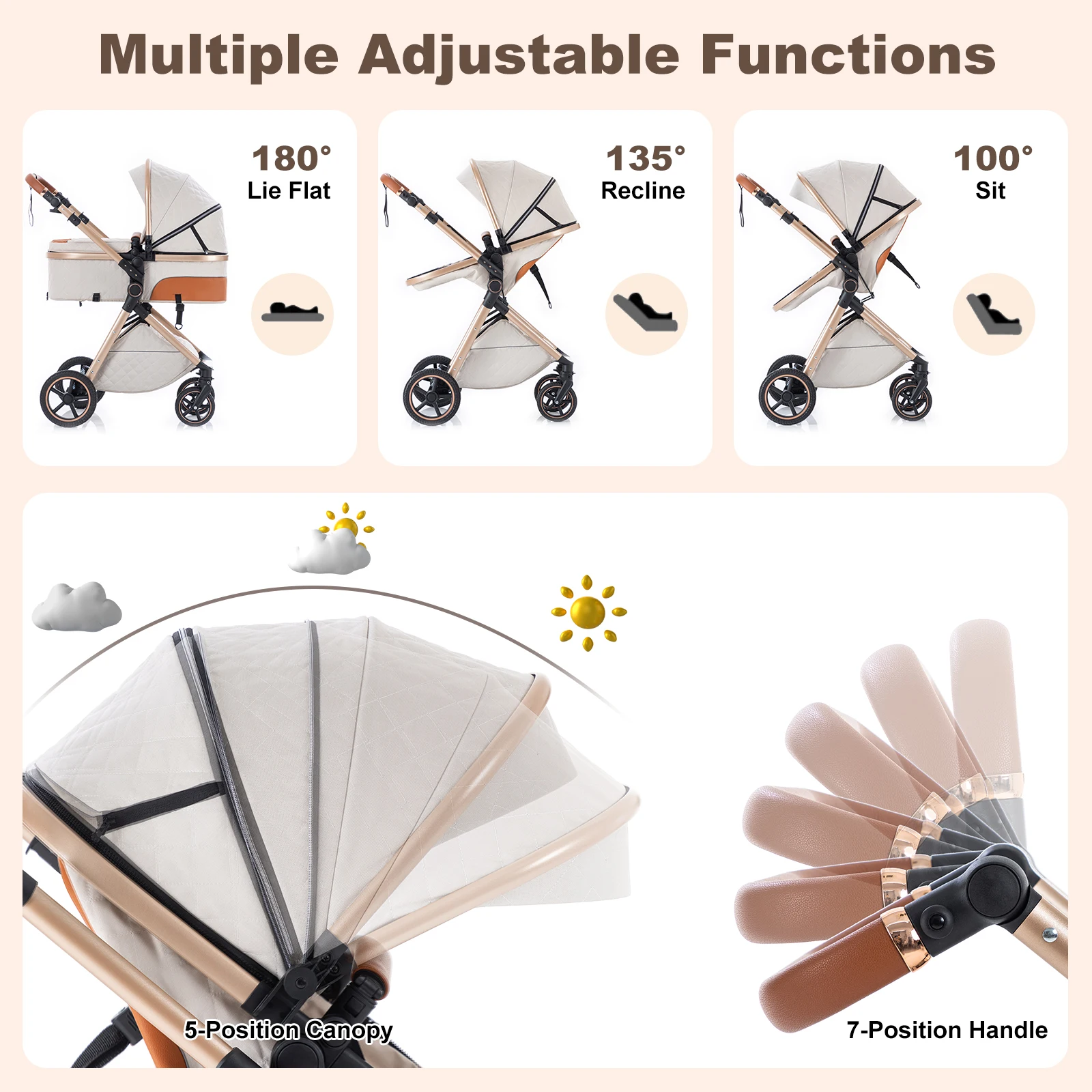 Baby Stroller 3 in 1 Portable Baby Carriage Folding Prams High Landscape Multifunction Pushchair Compact Folding Travel