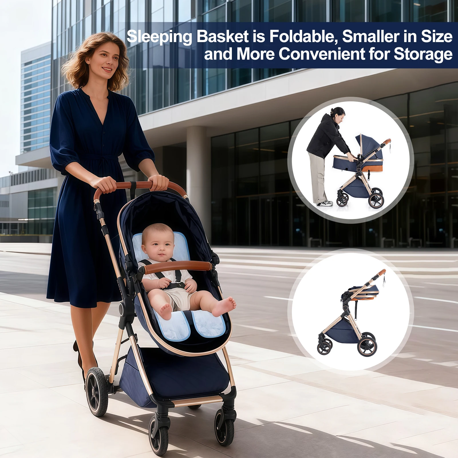 Baby Stroller 3 in 1 Portable Baby Carriage Folding Prams High Landscape Multifunction Pushchair Compact Folding Travel