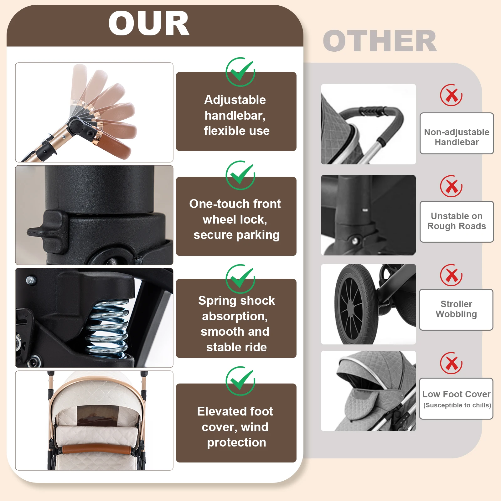 Baby Stroller 3 in 1 Portable Baby Carriage Folding Prams High Landscape Multifunction Pushchair Compact Folding Travel