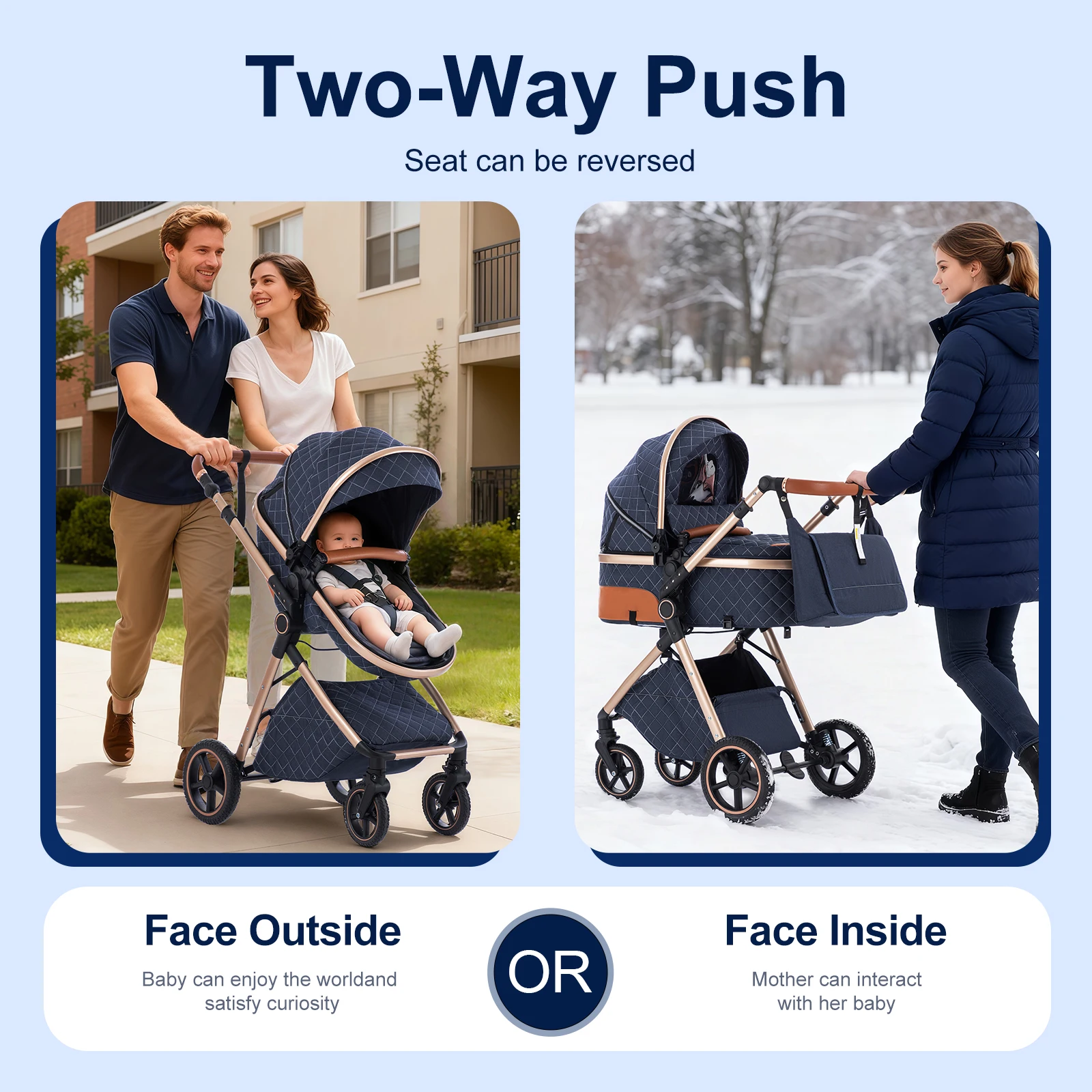 Baby Stroller 3 in 1 Portable Baby Carriage Folding Prams High Landscape Multifunction Pushchair Compact Folding Travel