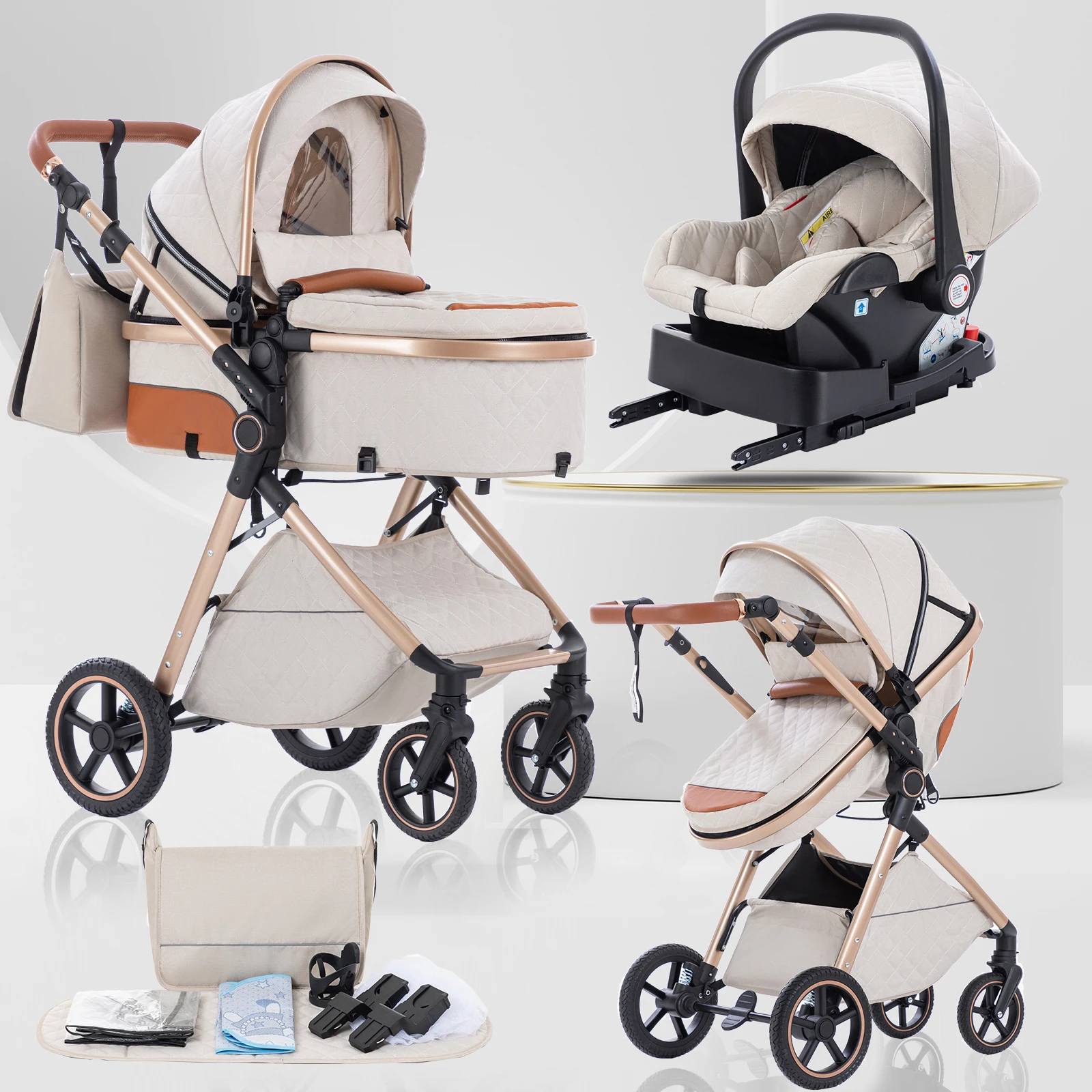Baby Stroller 3 in 1 Portable Baby Carriage Folding Prams High Landscape Multifunction Pushchair Compact Folding Travel