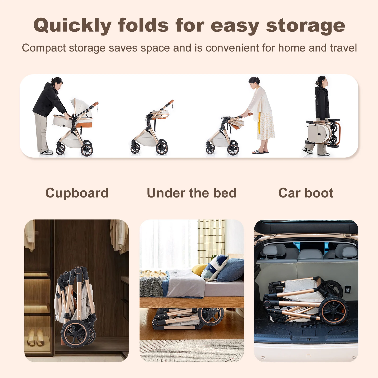 Baby Stroller 3 in 1 Portable Baby Carriage Folding Prams High Landscape Multifunction Pushchair Compact Folding Travel