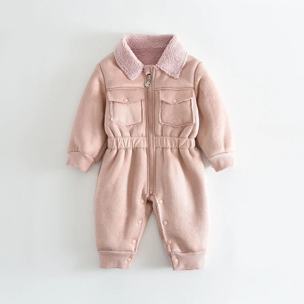 2026 Winter New Baby Girl Warm Fleece Romper Newborn Infant Plus Velvet Thick Jumpsuit Boy Toddler Lamb Fleece Clothes 0-24M