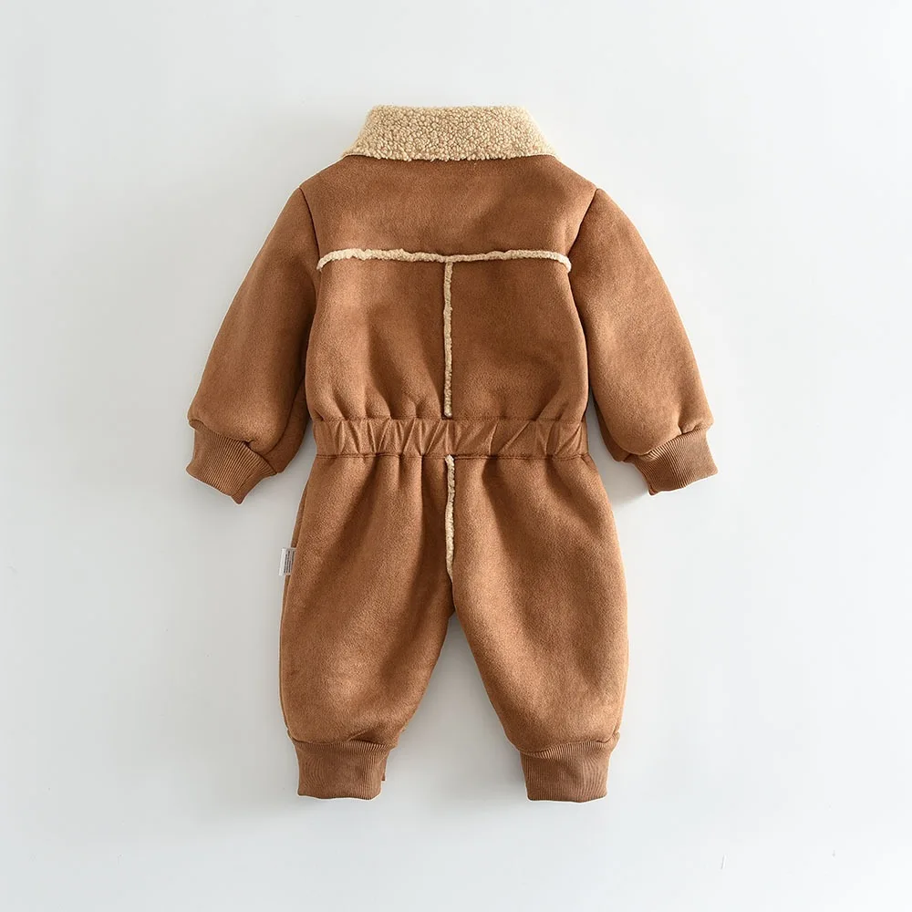 2026 Winter New Baby Girl Warm Fleece Romper Newborn Infant Plus Velvet Thick Jumpsuit Boy Toddler Lamb Fleece Clothes 0-24M