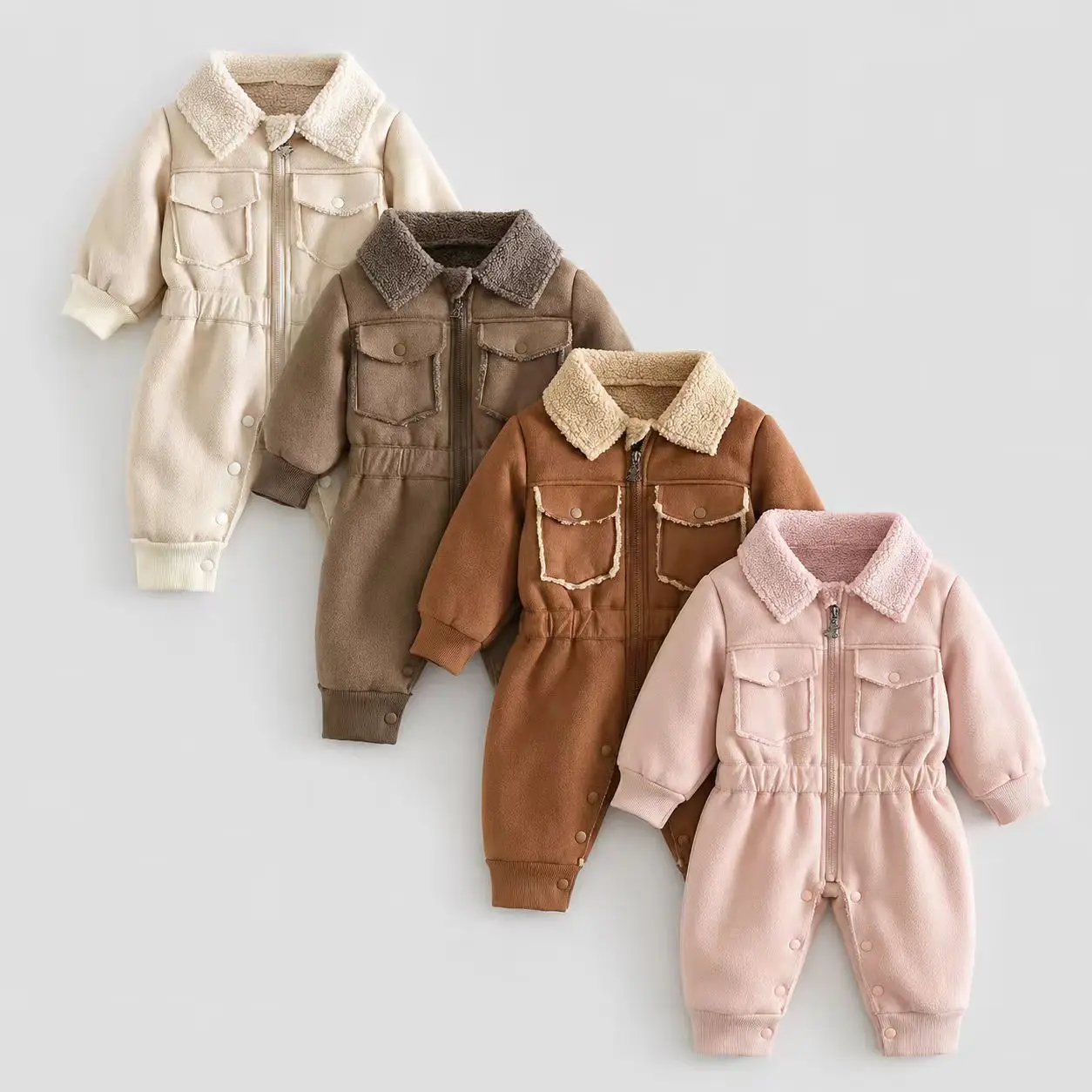 2026 Winter New Baby Girl Warm Fleece Romper Newborn Infant Plus Velvet Thick Jumpsuit Boy Toddler Lamb Fleece Clothes 0-24M