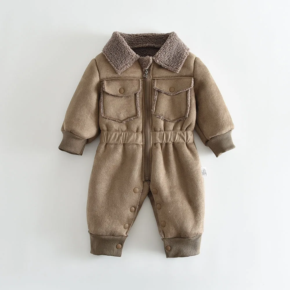 2026 Winter New Baby Girl Warm Fleece Romper Newborn Infant Plus Velvet Thick Jumpsuit Boy Toddler Lamb Fleece Clothes 0-24M