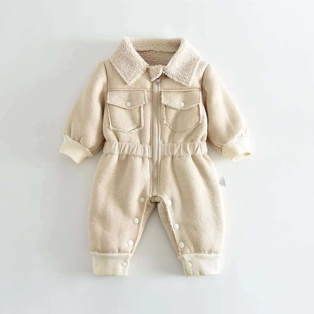 2026 Winter New Baby Girl Warm Fleece Romper Newborn Infant Plus Velvet Thick Jumpsuit Boy Toddler Lamb Fleece Clothes 0-24M