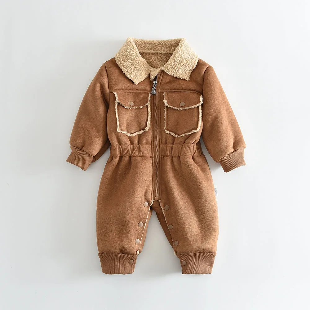 2026 Winter New Baby Girl Warm Fleece Romper Newborn Infant Plus Velvet Thick Jumpsuit Boy Toddler Lamb Fleece Clothes 0-24M