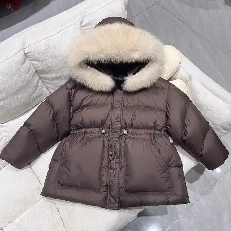 ZOETOPKID Winter Hooded Medium To Long Children's Thick Hairy Decorative Cotton Jacket Kids Winter Coat Boys Girls Parkas