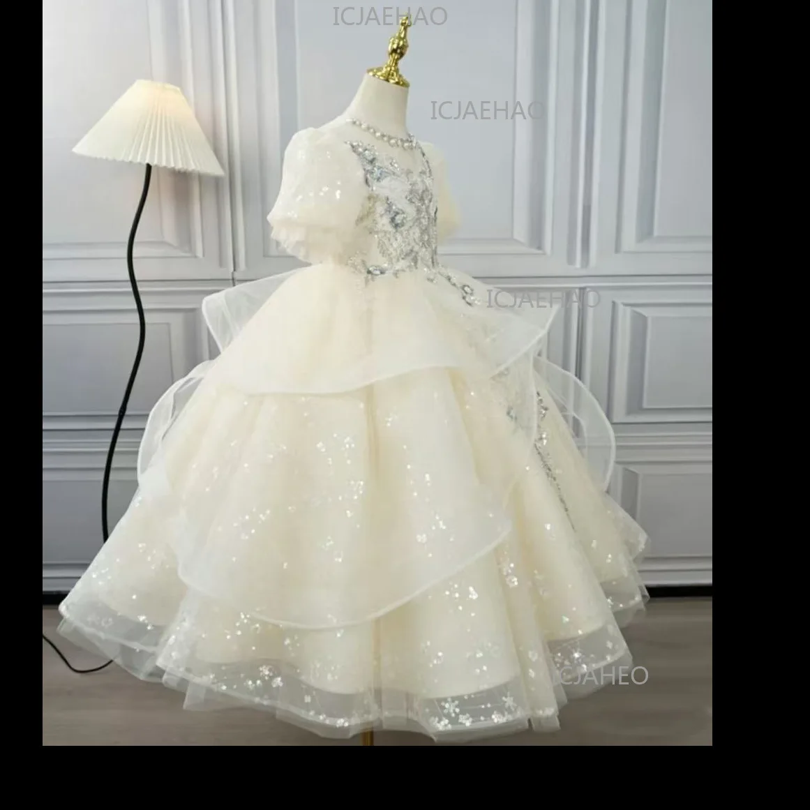 2026 Children Girls Formal Multi Layer Long Tutu Birthday Party New Kids Flower Girl Wedding Piano Elegant Princess Gown Costume