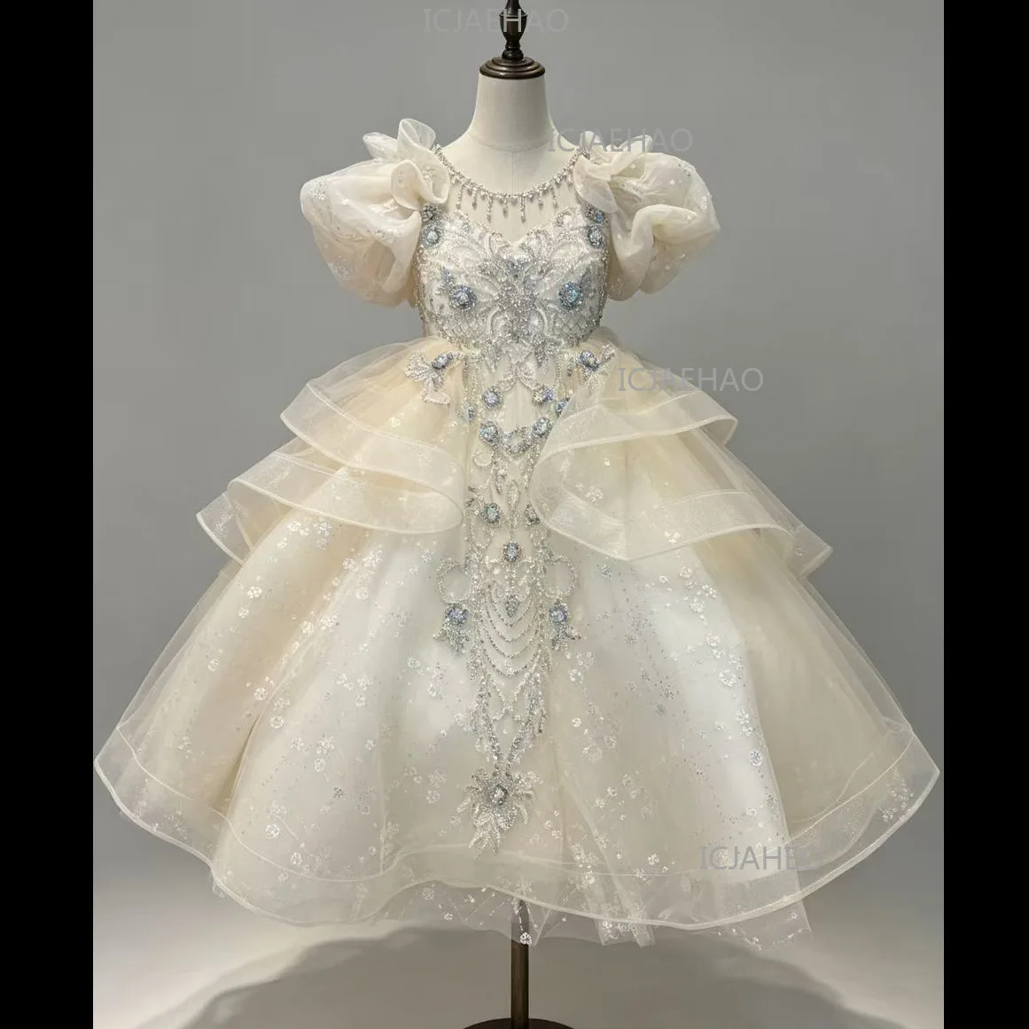 2026 Children Girls Formal Multi Layer Long Tutu Birthday Party New Kids Flower Girl Wedding Piano Elegant Princess Gown Costume
