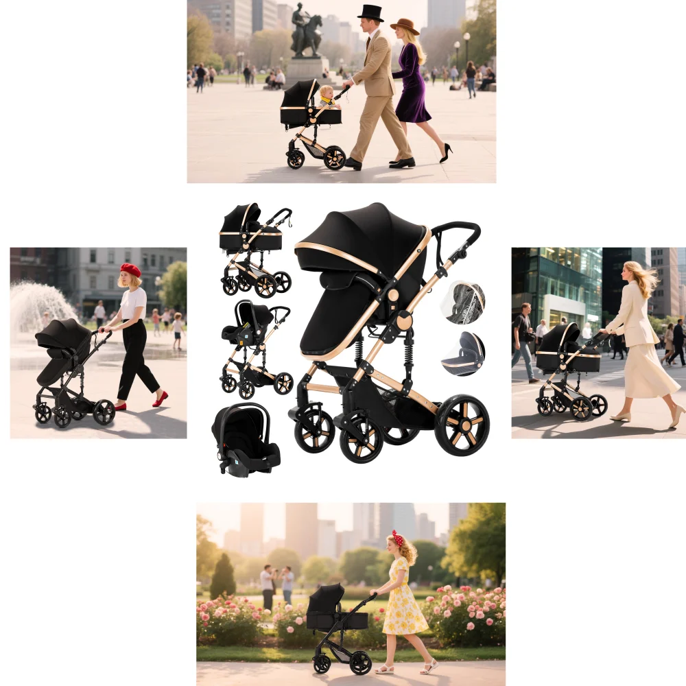 3 in 1 Baby Stroller Lightweight Portable Foldable Multi-Functional Car Seat Stroller Fashionable Baby Pram for Newborn