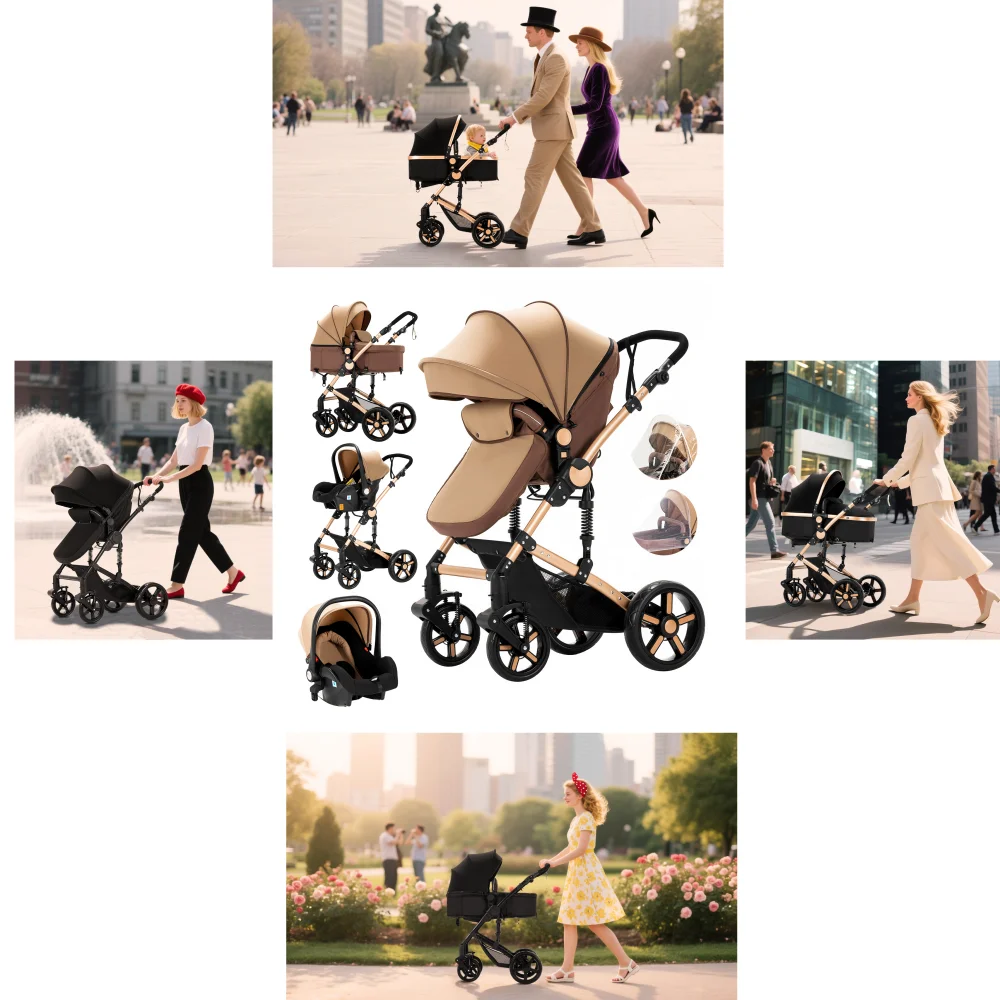 3 in 1 Baby Stroller Lightweight Portable Foldable Multi-Functional Car Seat Stroller Fashionable Baby Pram for Newborn