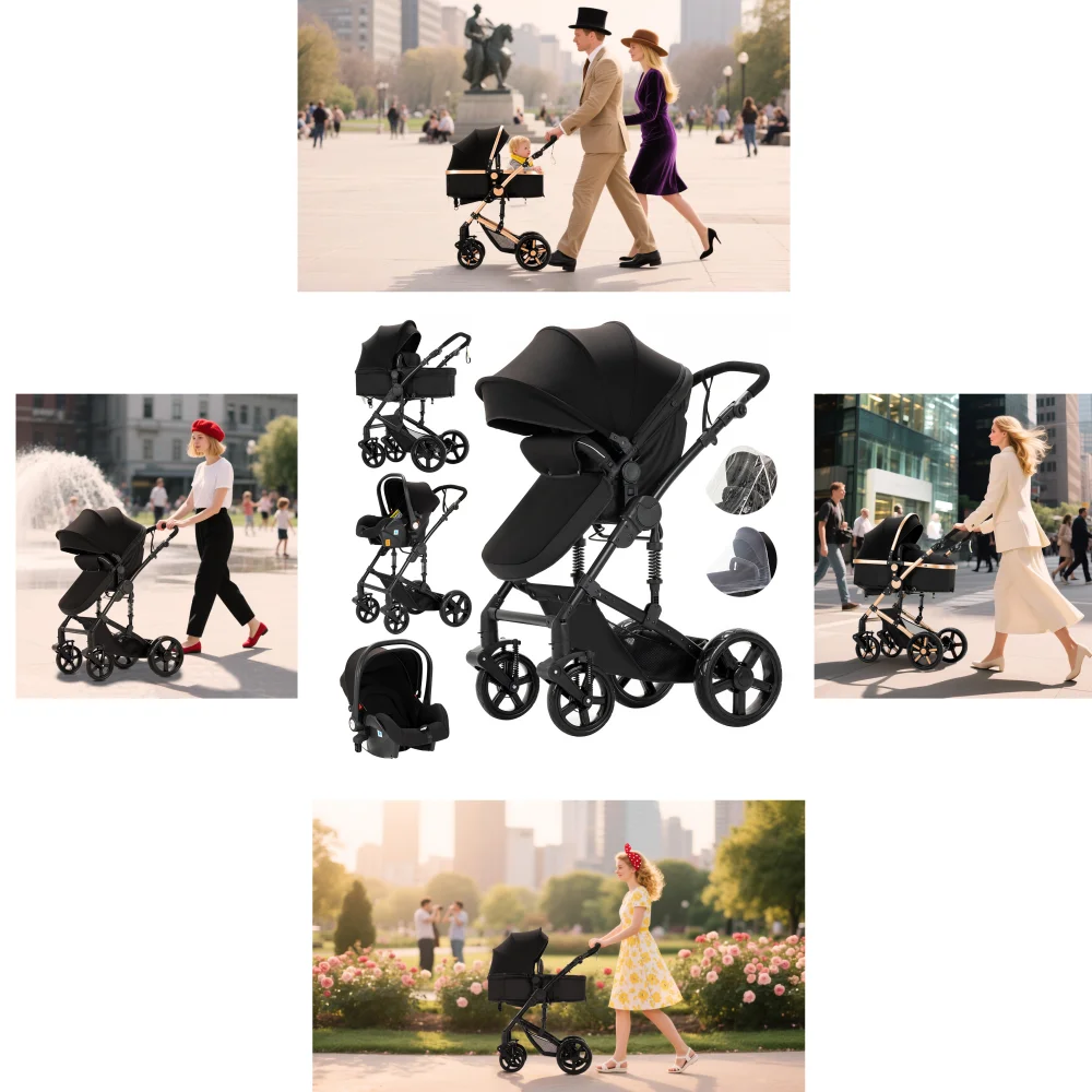 3 in 1 Baby Stroller Lightweight Portable Foldable Multi-Functional Car Seat Stroller Fashionable Baby Pram for Newborn