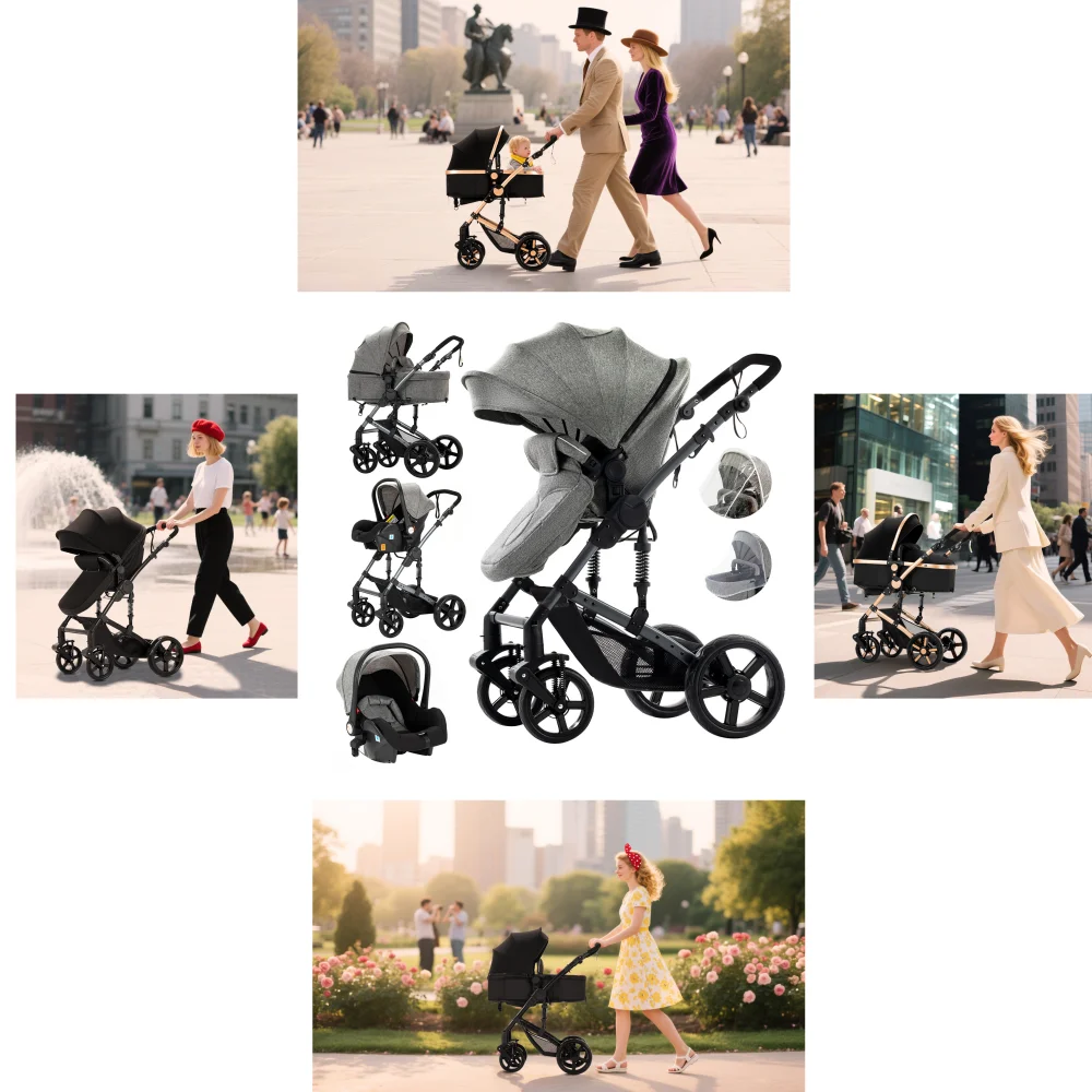 3 in 1 Baby Stroller Lightweight Portable Foldable Multi-Functional Car Seat Stroller Fashionable Baby Pram for Newborn