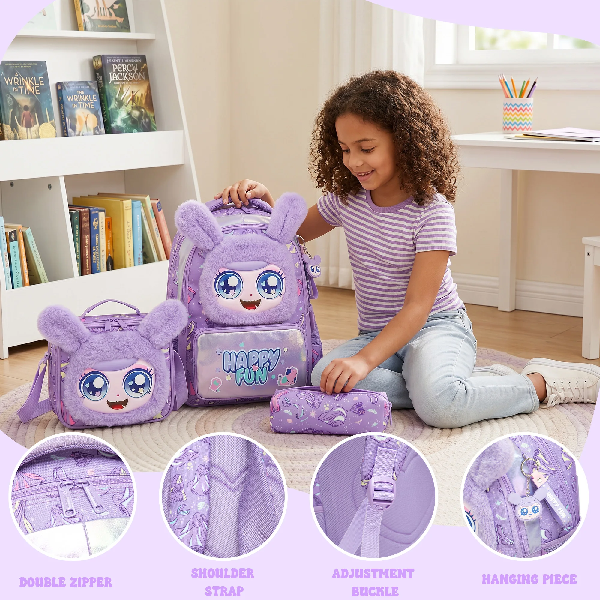 Kids School Backpacks for Girls Boys Backpack with Lunch Bag for Elmentary Students