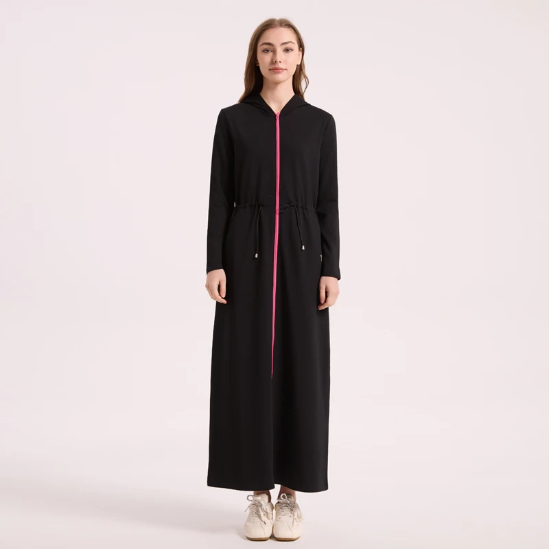 AA AW26 Winter Cotton Woman Hoodie Dress Adjustable Waistband Maxi Zipper Dress Lady Clothes