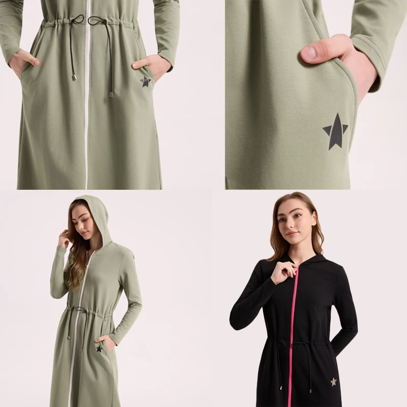AA AW26 Winter Cotton Woman Hoodie Dress Adjustable Waistband Maxi Zipper Dress Lady Clothes