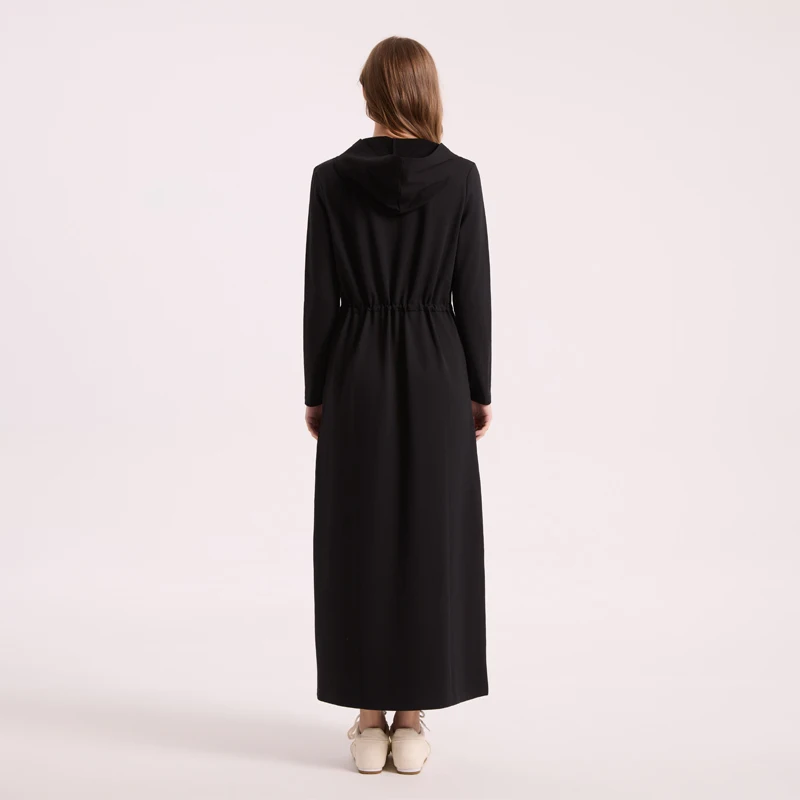 AA AW26 Winter Cotton Woman Hoodie Dress Adjustable Waistband Maxi Zipper Dress Lady Clothes