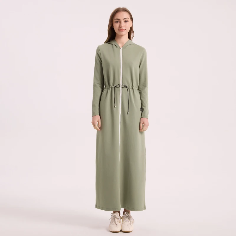 AA AW26 Winter Cotton Woman Hoodie Dress Adjustable Waistband Maxi Zipper Dress Lady Clothes