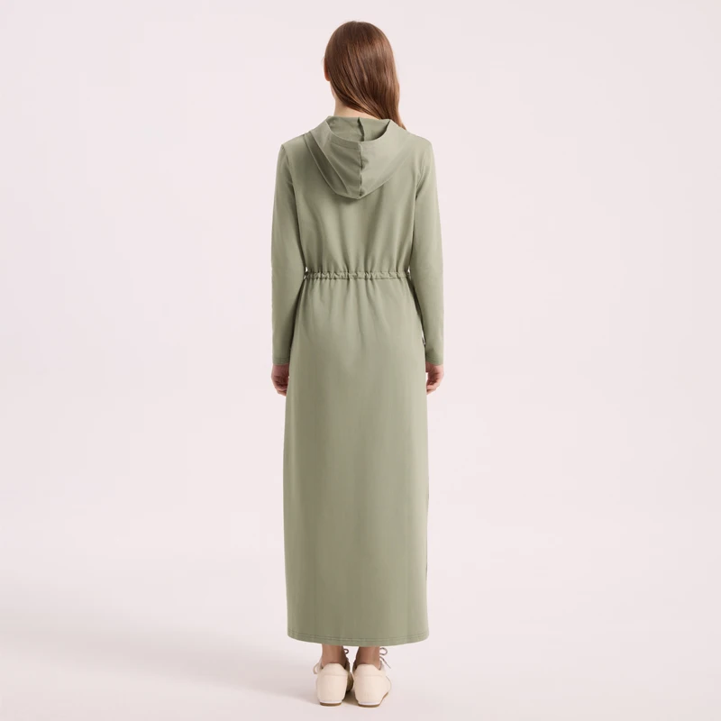 AA AW26 Winter Cotton Woman Hoodie Dress Adjustable Waistband Maxi Zipper Dress Lady Clothes