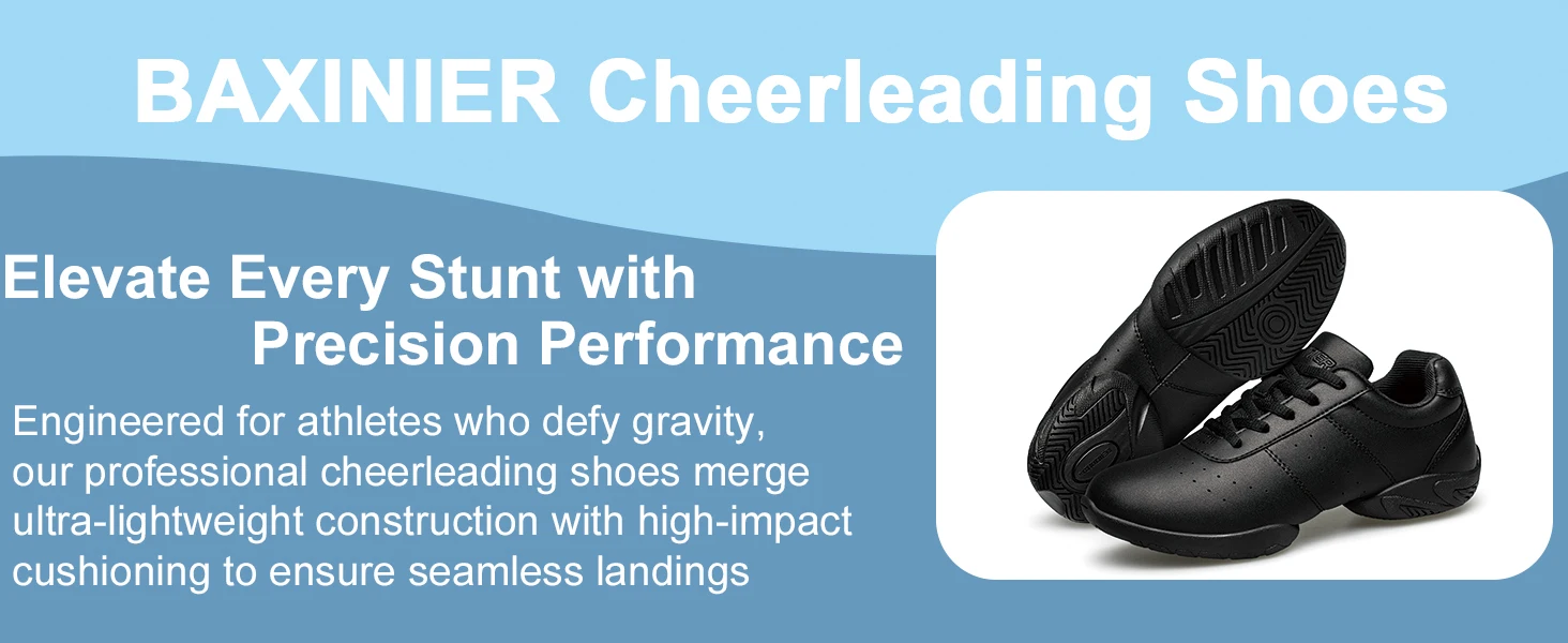 BAXINIER Youth Kids Cheerleading Shoes White Black Synthetic Leather Athletic Training Sneakers for Girls Boys Students Perforated Breathable Soft Cushioned Insole Non-Slip Rubber Sole Competition Shoes