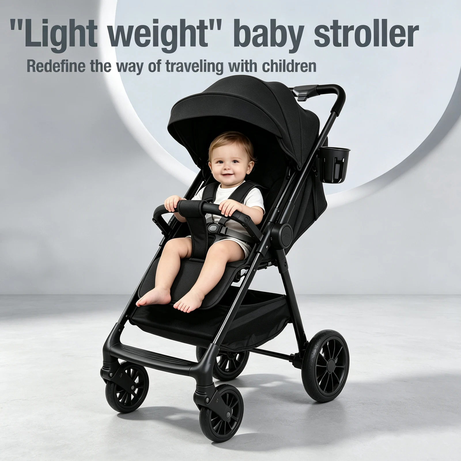 Ultra Lightweight Baby Stroller 4.6KG One Click Quick Folding Travel Buggy Carbon Steel Frame Shock Absorption Wheel Reclining Sitting Lying Flat Sleeping Carriage Portable Pushchair Pram with Cup Holder