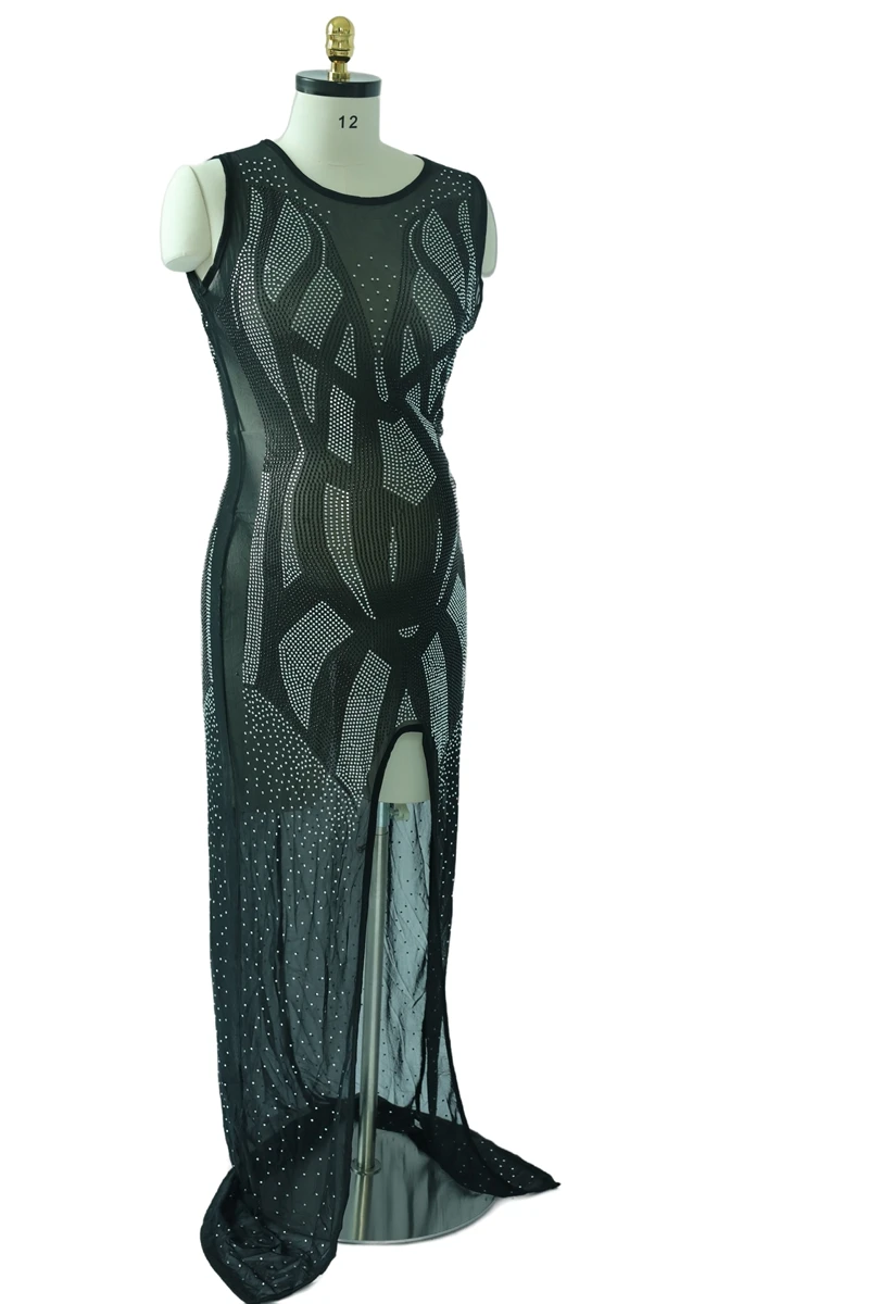 Maternity Dresses For Photo Shoot Maxi Evening Sexy Pregnant Women Elegant Sleeveless Bodycon Party Stretchy Rhinestone Body-con