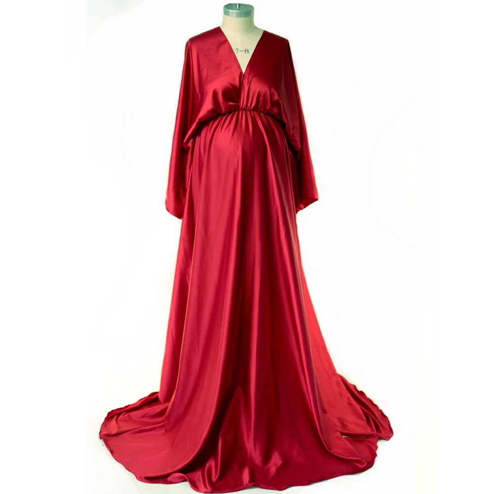 Maternity Photography Gown Elegant Soft Satin Chiffon Long Sleeved Dress Bohemian Photo Shooting Pregnancy Dress
