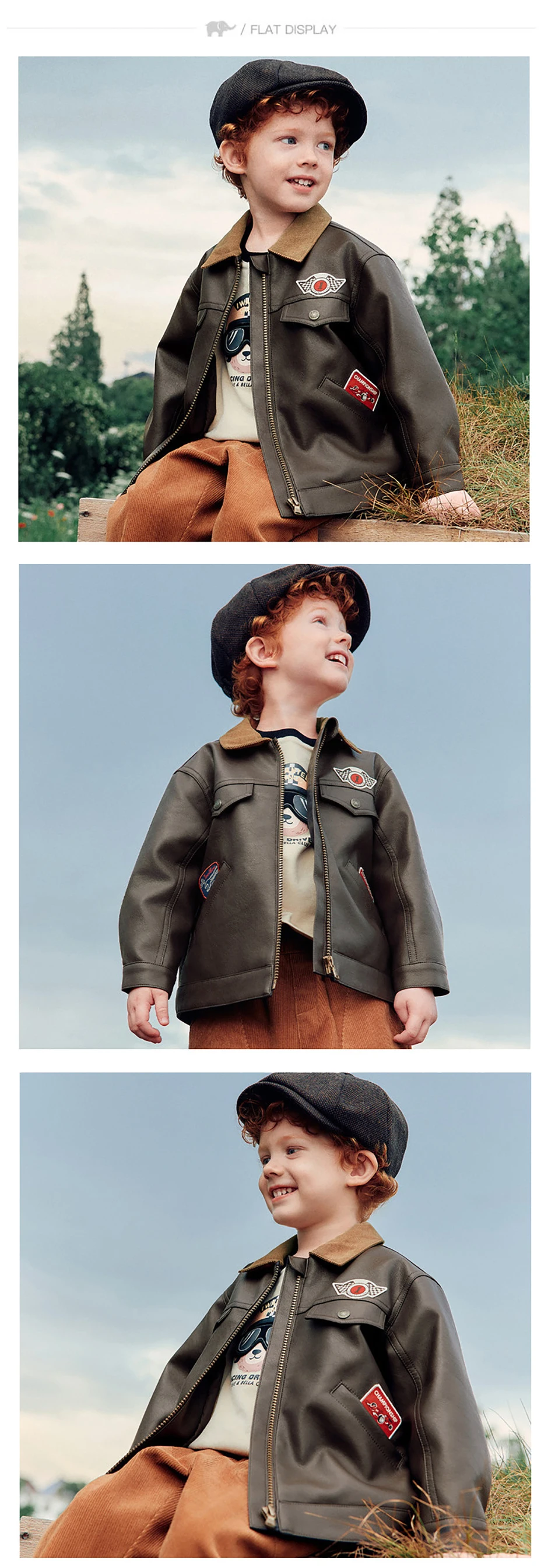 Dave Bella Leather Jacket Autumn Coffee Brown Children Boys Coats Spring Clothes Fashion Outerwear Gentle Casual Party DB3263095